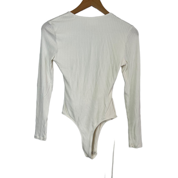 CAPULET Size S Prima White Knit Bodysuit Ribbed Long Sleeve Wrap Front Tie Top - Picture 7 of 13